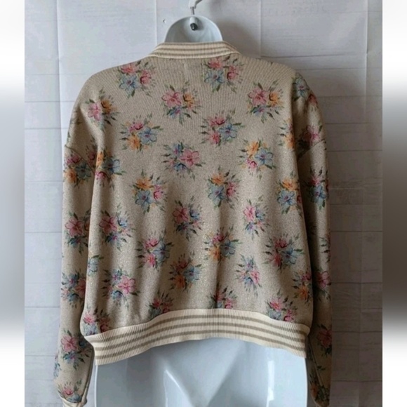 Anthropologie Maeve Floral Lurex Knit Bomber Jacket Size Large - Picture 6 of 6
